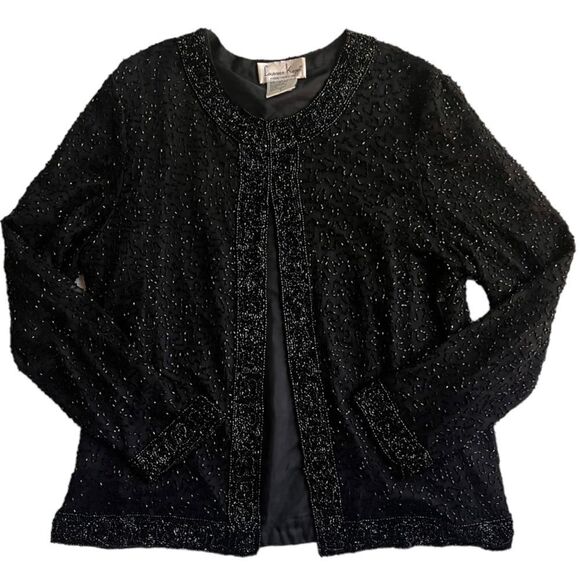Laurence Kasar Women’s Vintage Sequin Beaded 100% Silk Black Evening Jacket  L - Picture 3 of 9